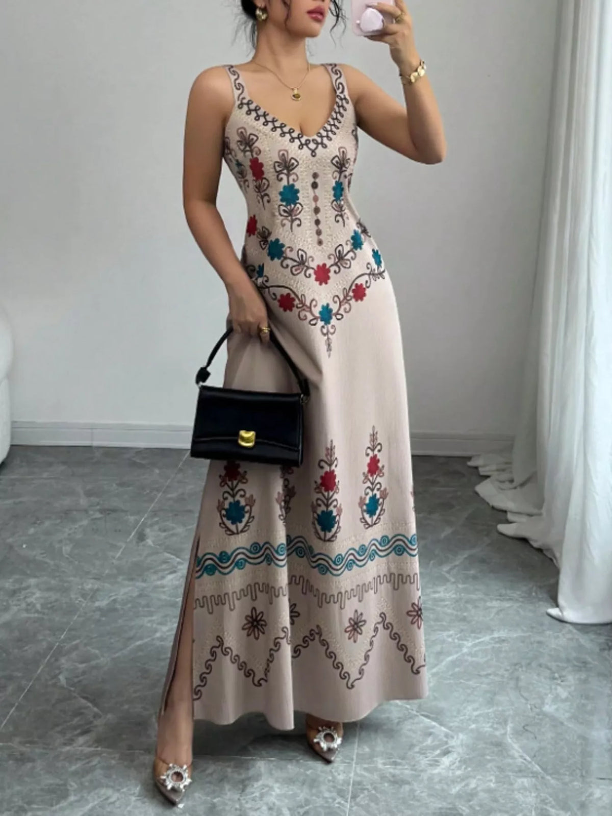 Floral Sleeveless Maxi Dress Side Slit (4)