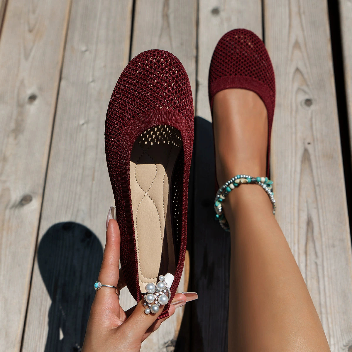 Solid Color Mesh Flat Slip-ons (8)