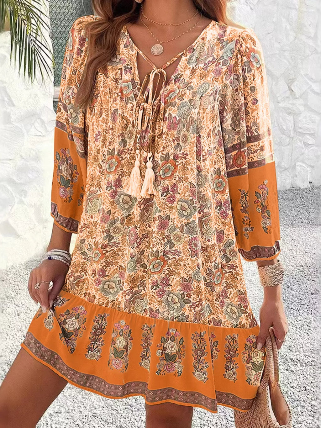 Floral Print Tassel Tie Neck Mini Dress (14)