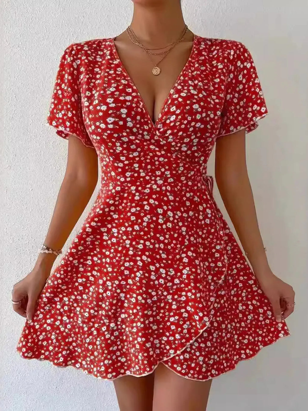 Floral Flutter Sleeve Wrap Mini Dress (9)