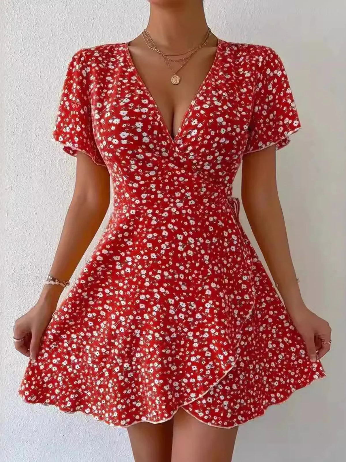 Floral Flutter Sleeve Wrap Mini Dress (9)