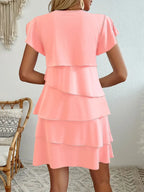 Casual Layered Round Neck Ruffled Sleeve Dress (13)