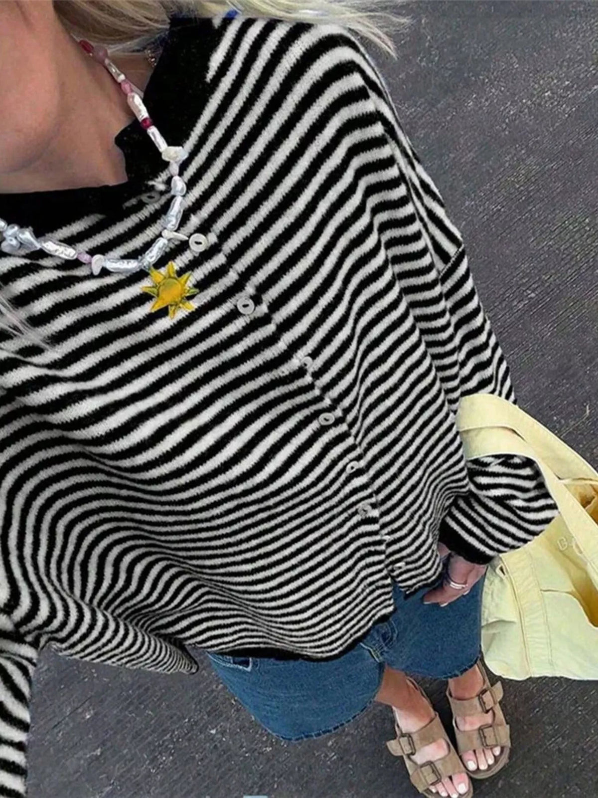 Striped Knit Button Up Cardigan (15)