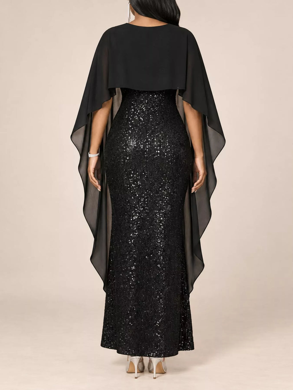 Sequin Cape Overlay Evening Dress (11)