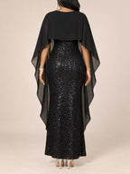 Sequin Cape Overlay Evening Dress (11)