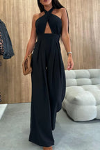 Halter Neck Wide Leg Jumpsuit Keyhole Detail (14)