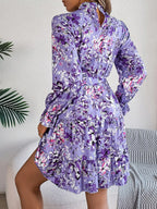 Printed Mock Neck Flounce Sleeve Mini Dress (7)