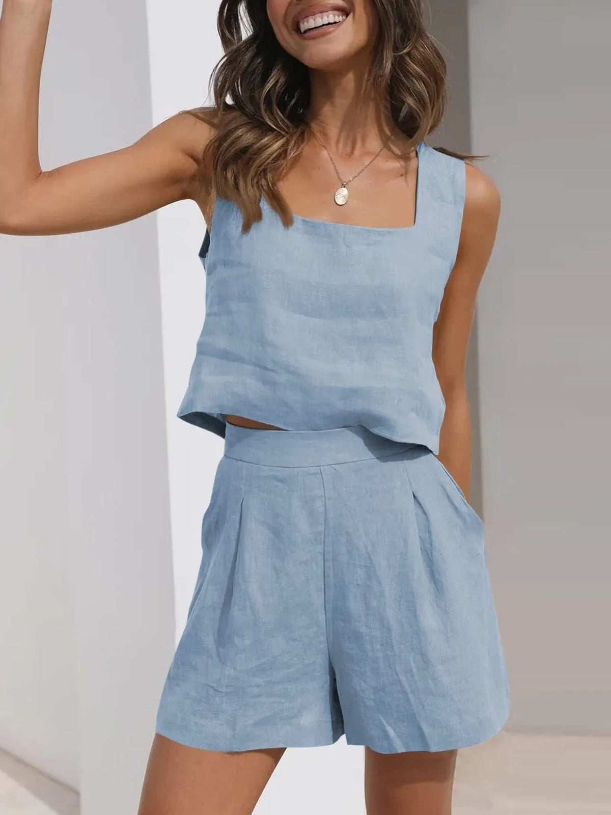 Square Neck Tank Shorts Set (25)