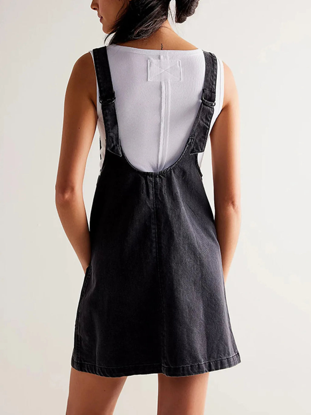 Oversized V-neck Denim Tank Dress Front Pockets (13)