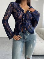 Tie Front Long Sleeve Lace Top (18)