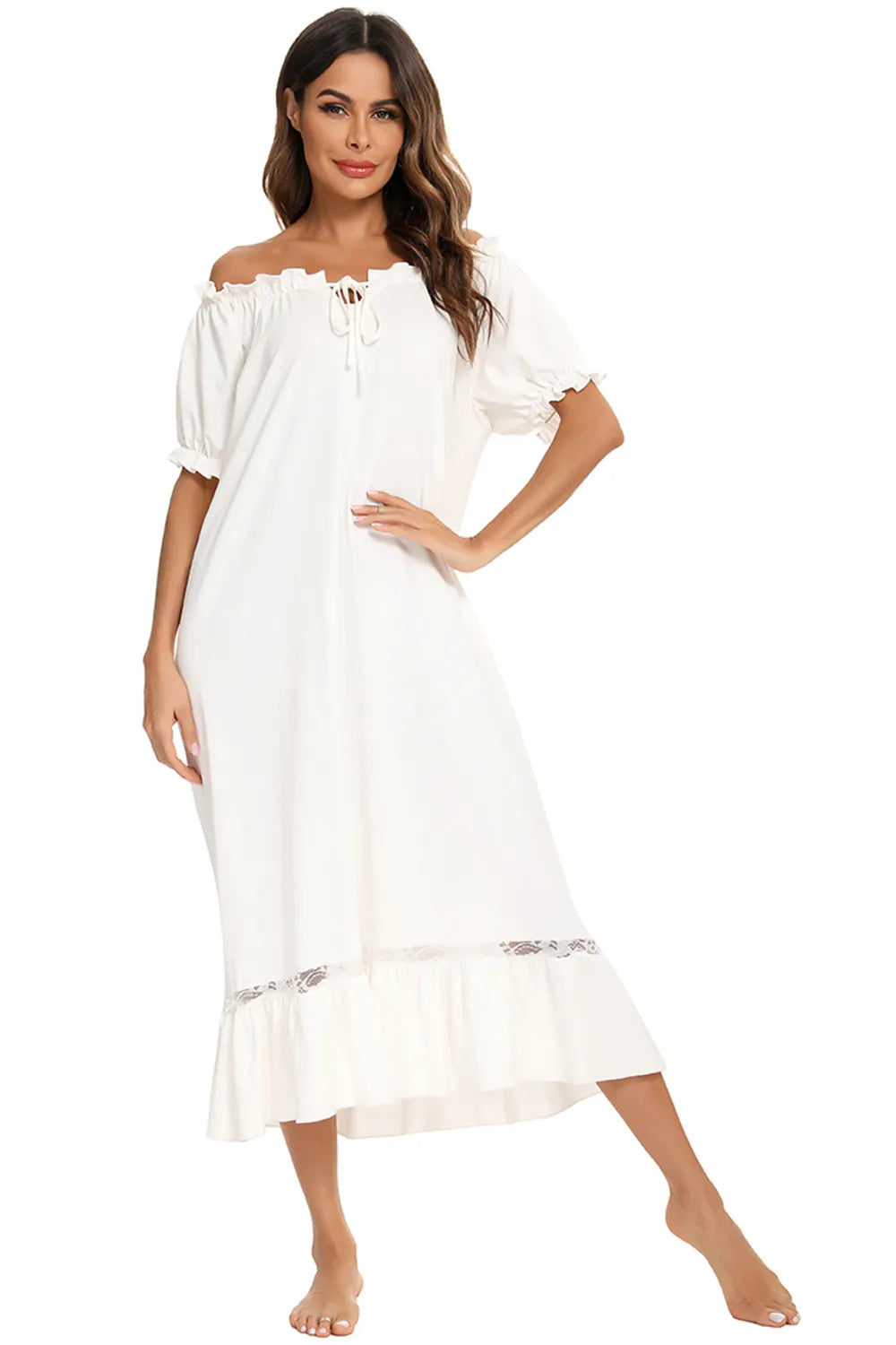 Lace Detail Short Sleeve Lounge Dress (18)