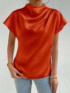 Mock Neck Short Sleeve Blouse (24)