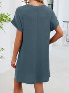 Lace Round Neck Short Sleeve T-shirt Dress (14)