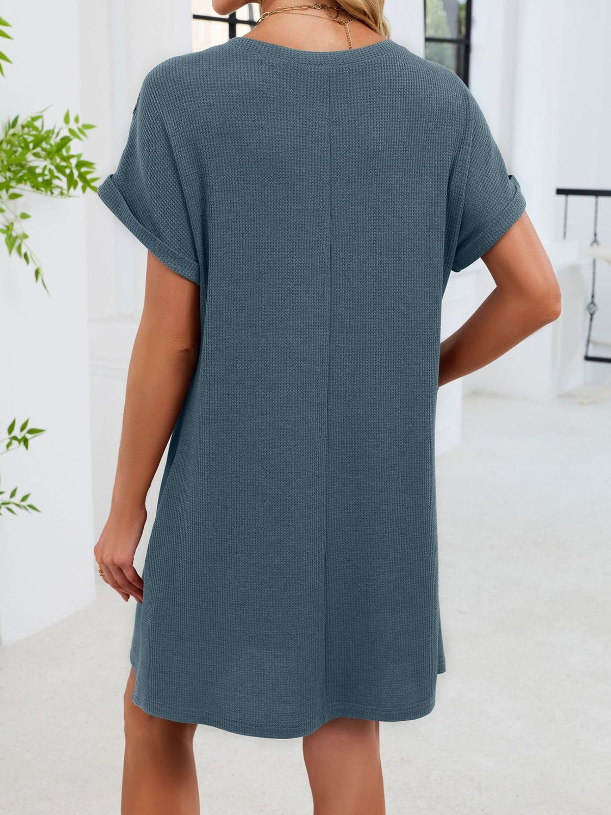Lace Round Neck Short Sleeve T-shirt Dress (14)