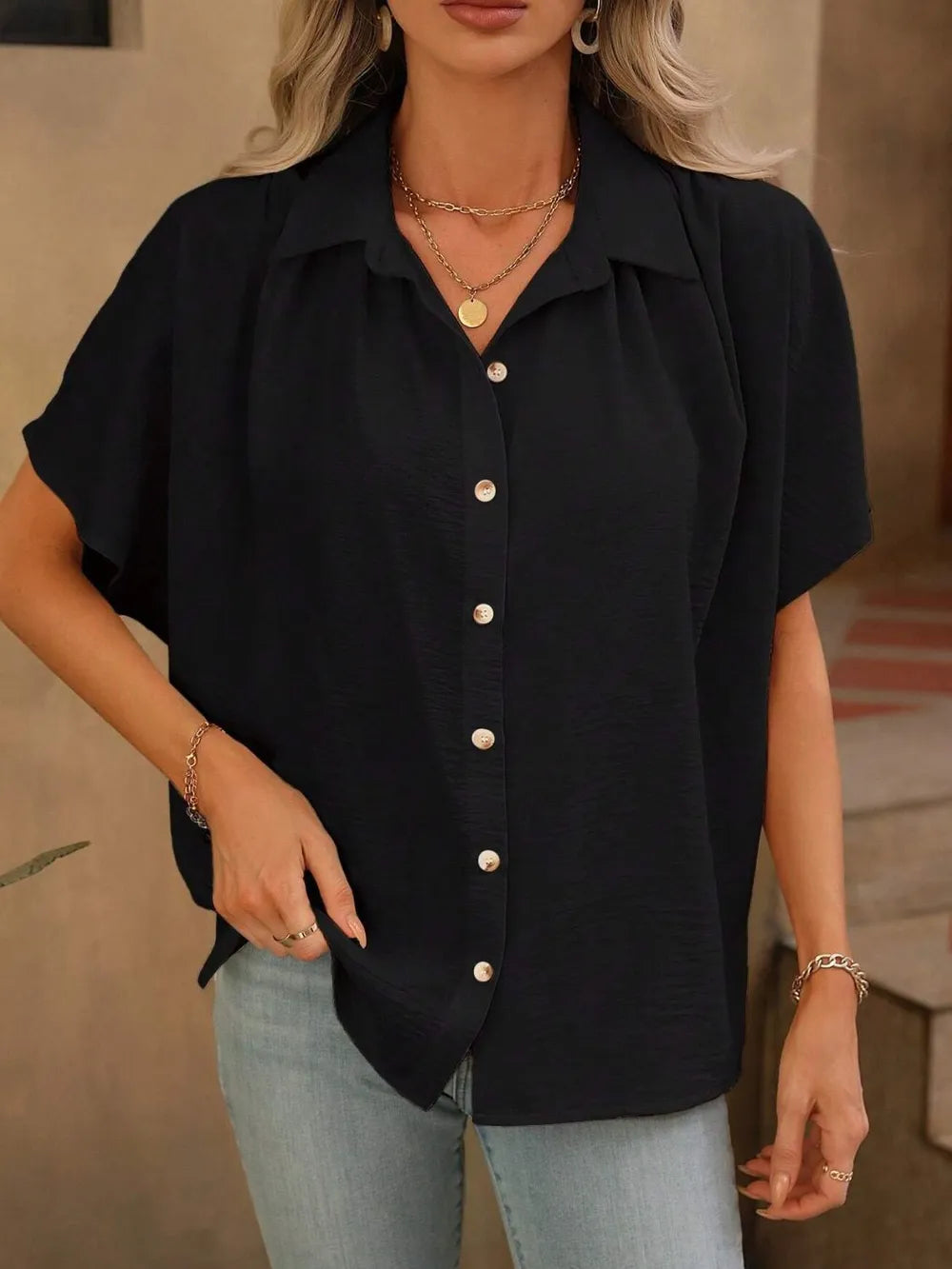 Contrast Collared Neck Short Sleeve Shirt (10)