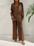 Long Sleeve Shirt Wide Leg Pants Set (4)