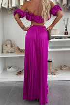 Off-shoulder Top Pleated Pants Set (14)