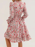 Floral Notched Flounce Sleeve Dress (6)