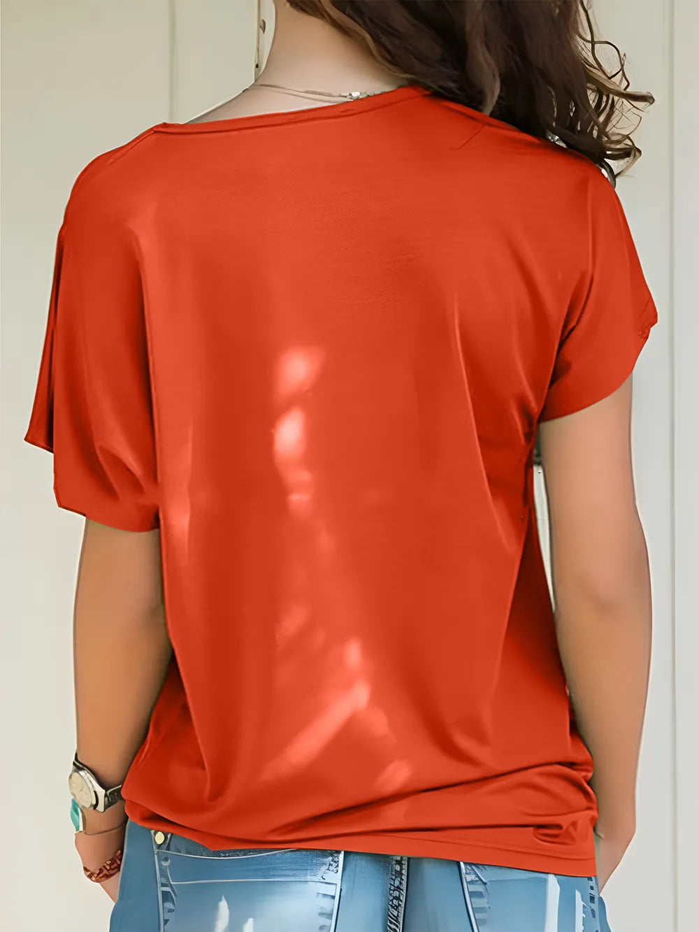 Asymmetrical Neck Short Sleeve T-shirt (9)