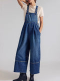 Raw Hem Wide-leg Denim Overalls