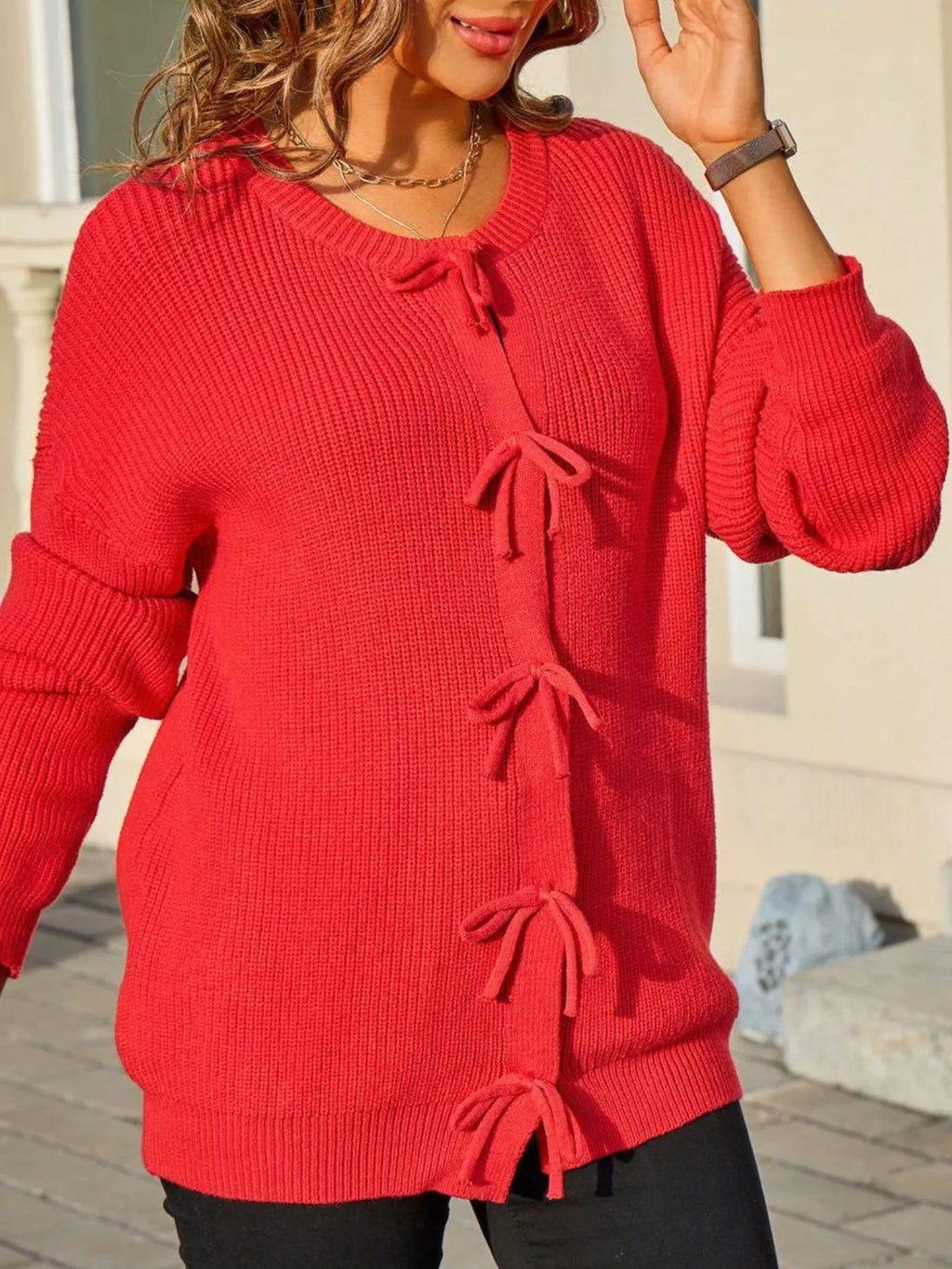 Ribbed Knit Bow-tie Cardigan (8)