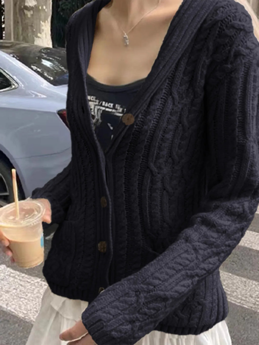 Cable Knit Button Up Cardigan (12)