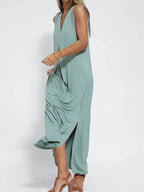 Full Size V-neck Sleeveless Maxi Dress Slit Plus (3)