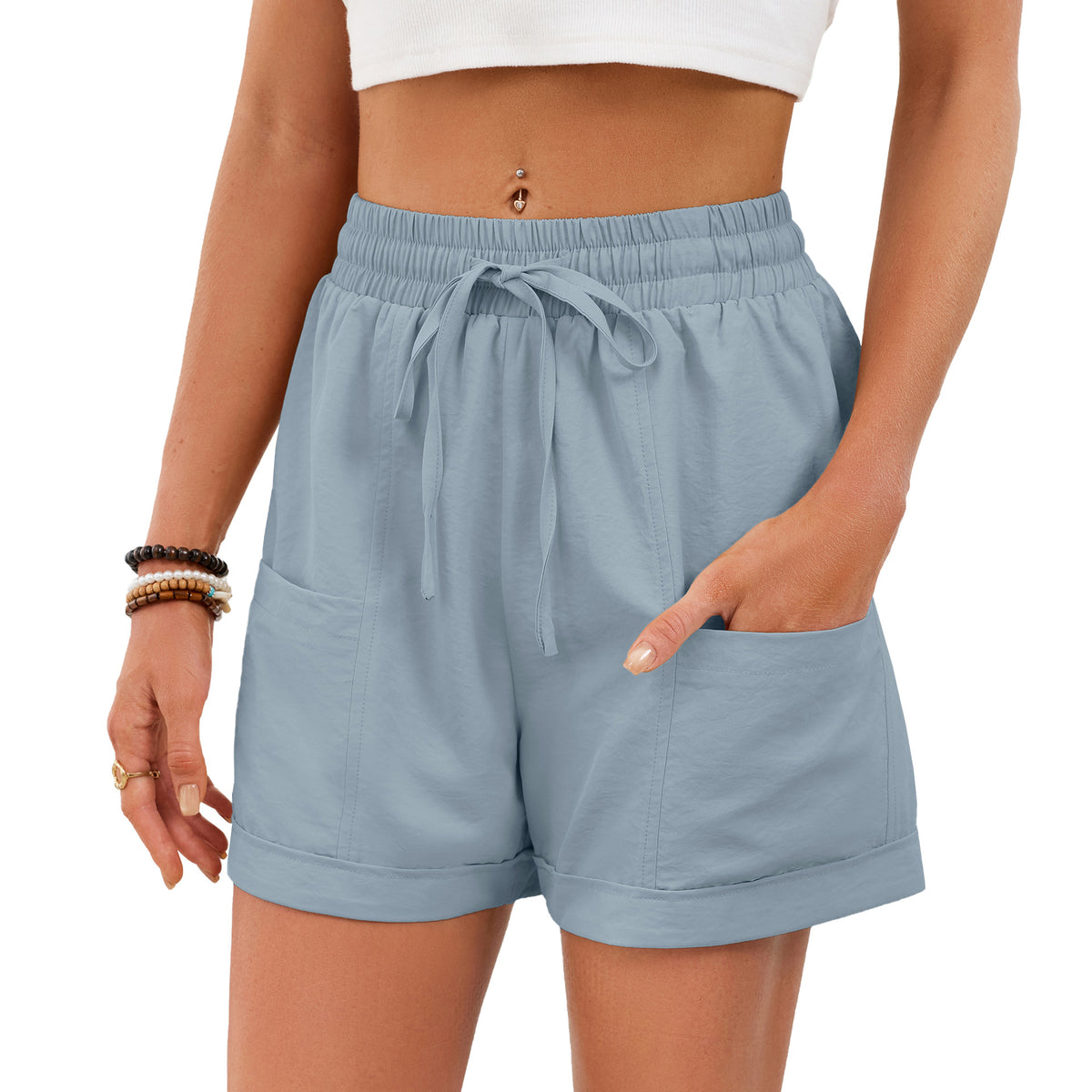 Casual Drawstring Elastic Waist Shorts (21)
