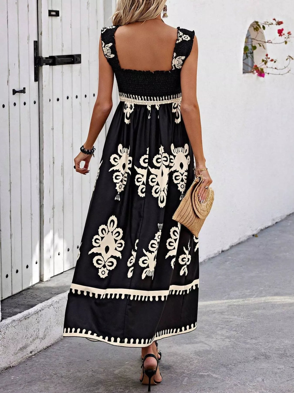 Smocked Printed Square Neck Maxi Dress (17)