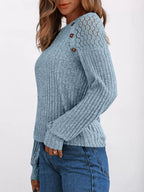 Ribbed Knit T-shirt Lace Shoulder Detail (12)
