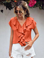Ruffled V-neck Short Sleeve Blouse (3)