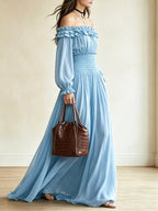 Full Size Off-shoulder Ruffled Maxi Dress Smocked Waist Plus (12)