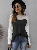 Block Round Neck Dropped Shoulder Sweater (2)