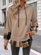 Plaid Drawstring Long Sleeve Hoodie (22)