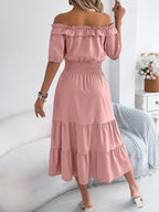 Smocked Off-shoulder Tiered Dress (5)