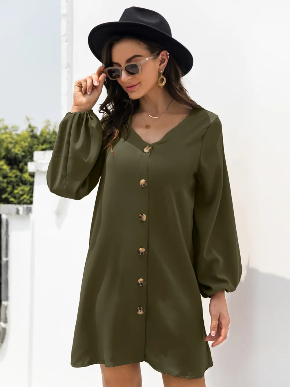 V-neck Long Sleeve Mini Dress (18)