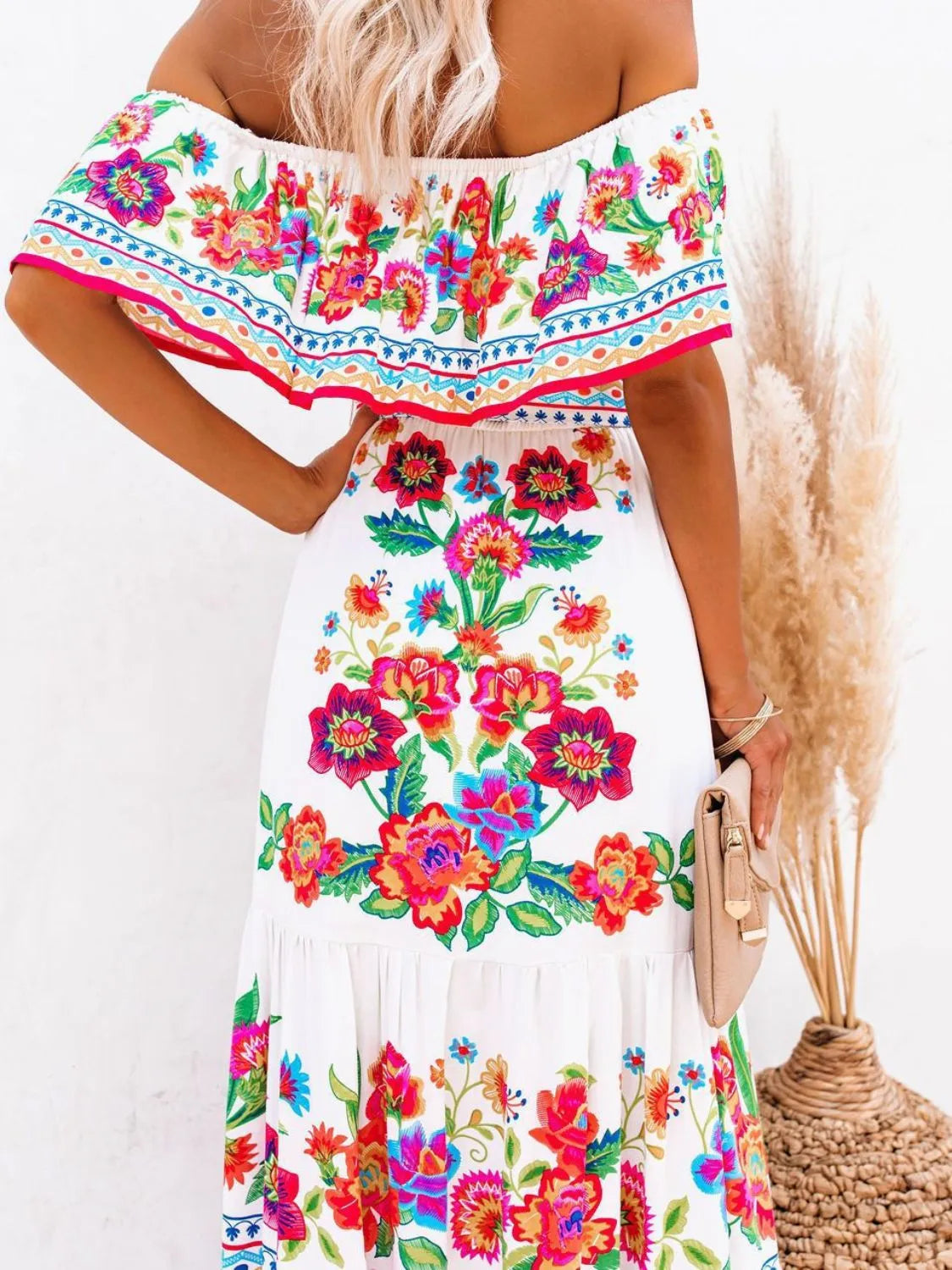 Floral Off Shoulder Ruffle Maxi Dress (2)