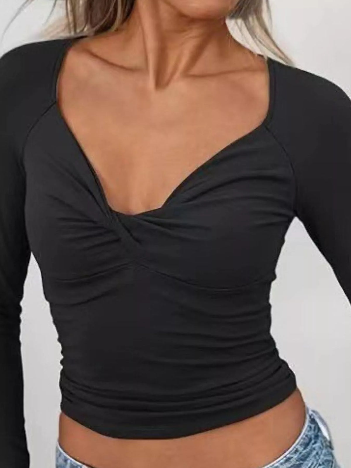 Twist Front Long Sleeve Fitted T-shirt (2)