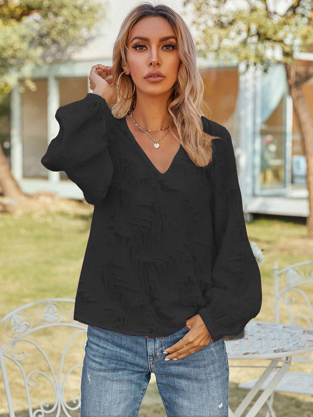 V-neck Long Sleeve Blouse (9)