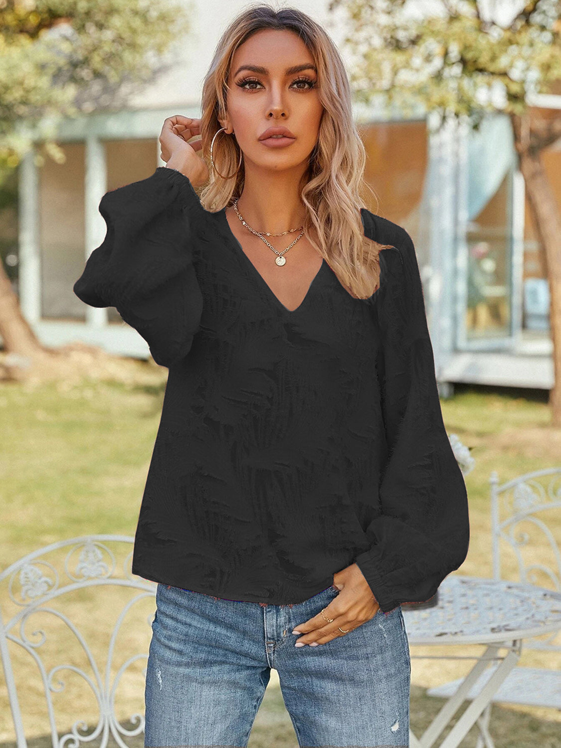 V-neck Long Sleeve Blouse (9)