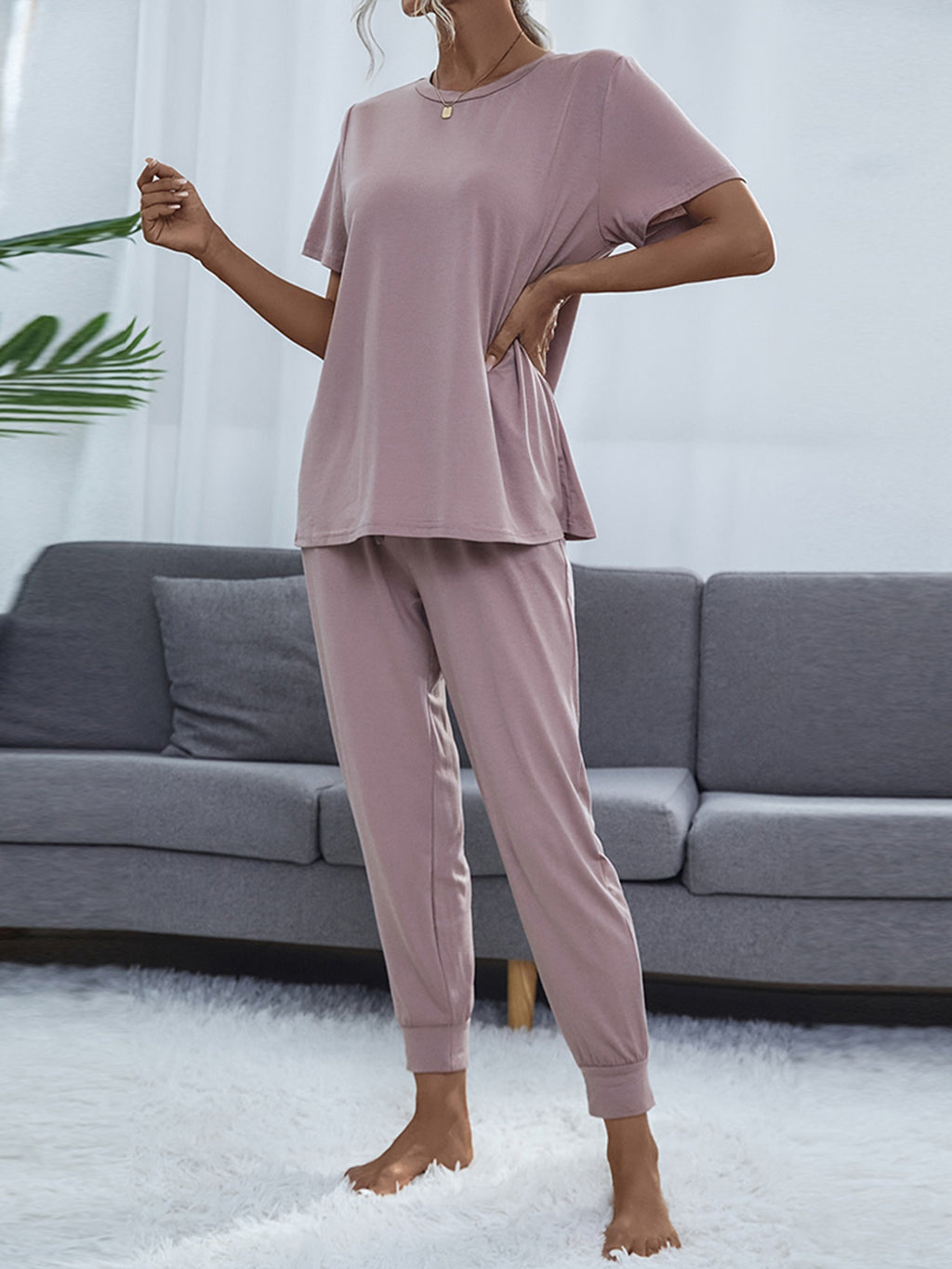 Round Neck Short Sleeve Top Pants Set (10)