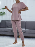 Round Neck Short Sleeve Top Pants Set (10)