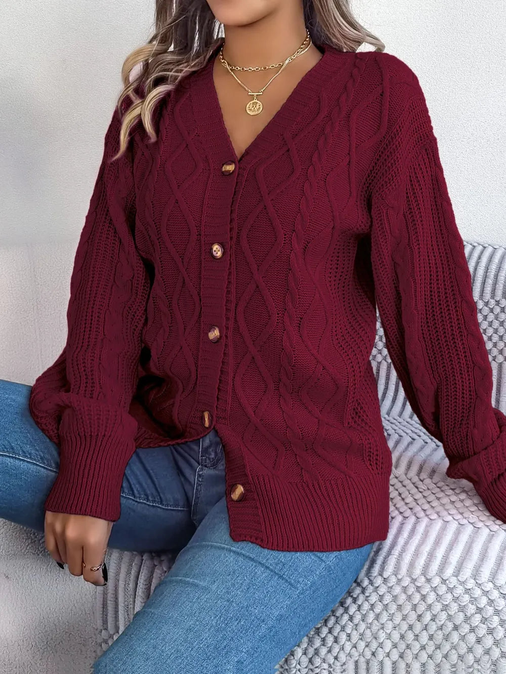 Cable-knit Long Sleeve Cardigan (11)