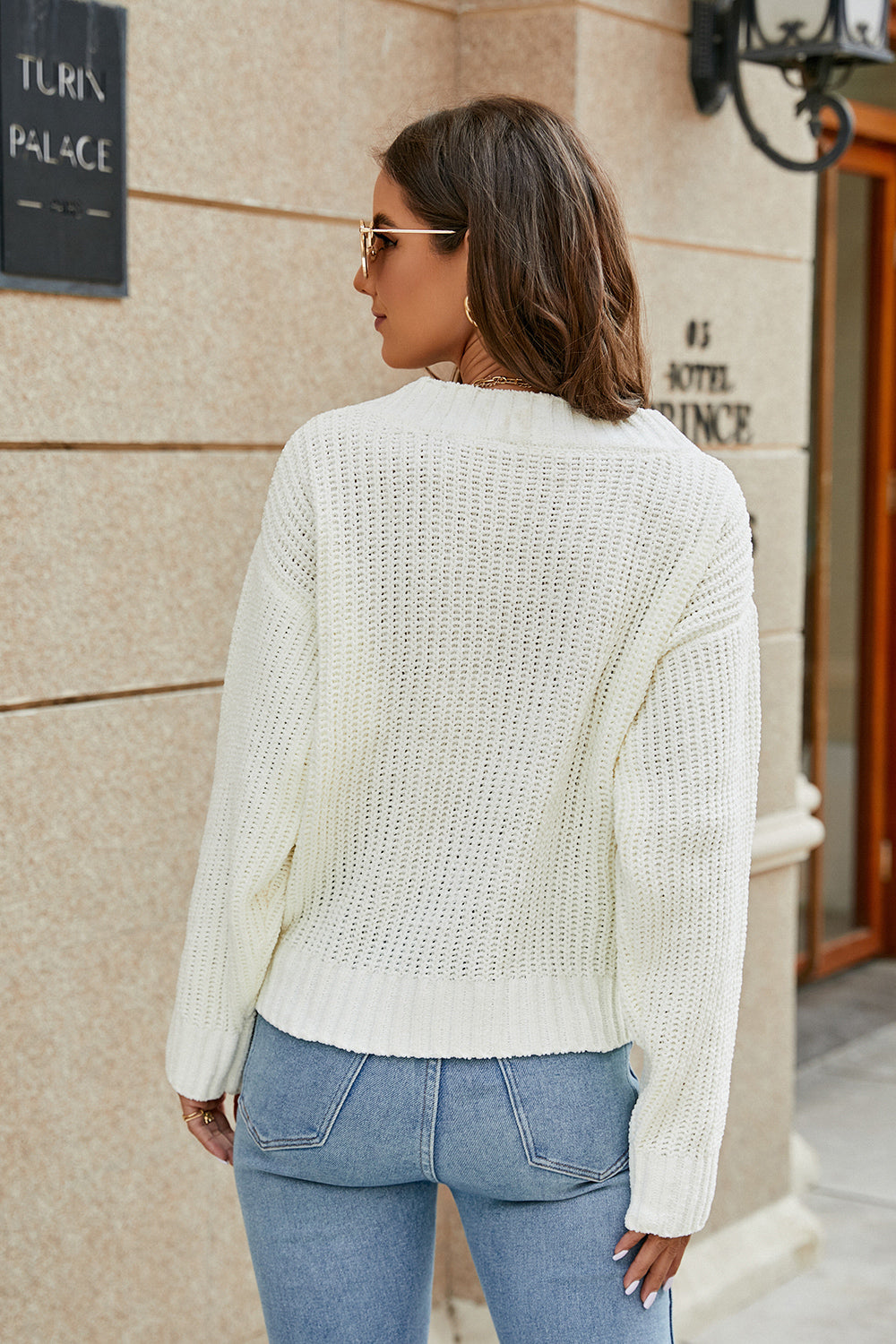Openwork Surplice Long Sleeve Sweater (2)