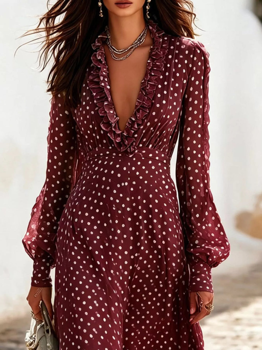 Full Size Polka Dot Ruffle V-neck Maxi Dress Plus (17)