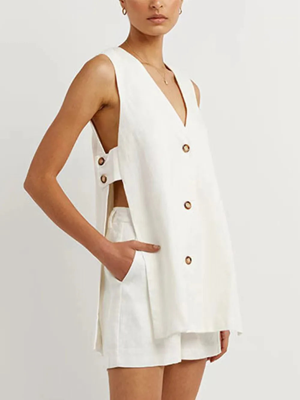 Full Size Button Up Top Shorts Set (12)