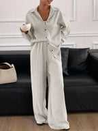 Button-down Shirt Wide-leg Pants Set (3)