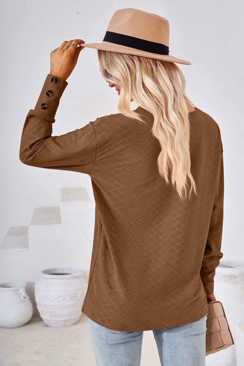 V-neck Long Sleeve Blouse (2)