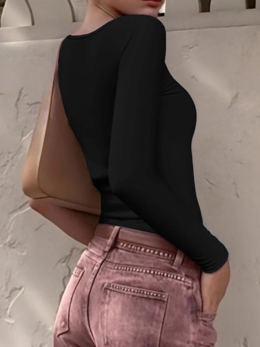 Long Sleeve Scoop Neck Fitted T-shirt (7)