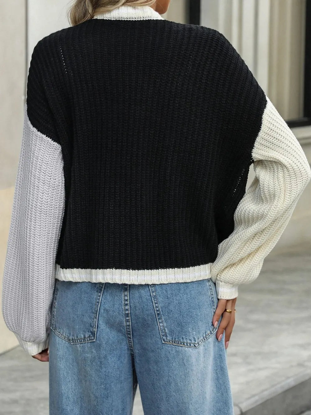 Contrast Open Front Long Sleeve Cardigan (5)